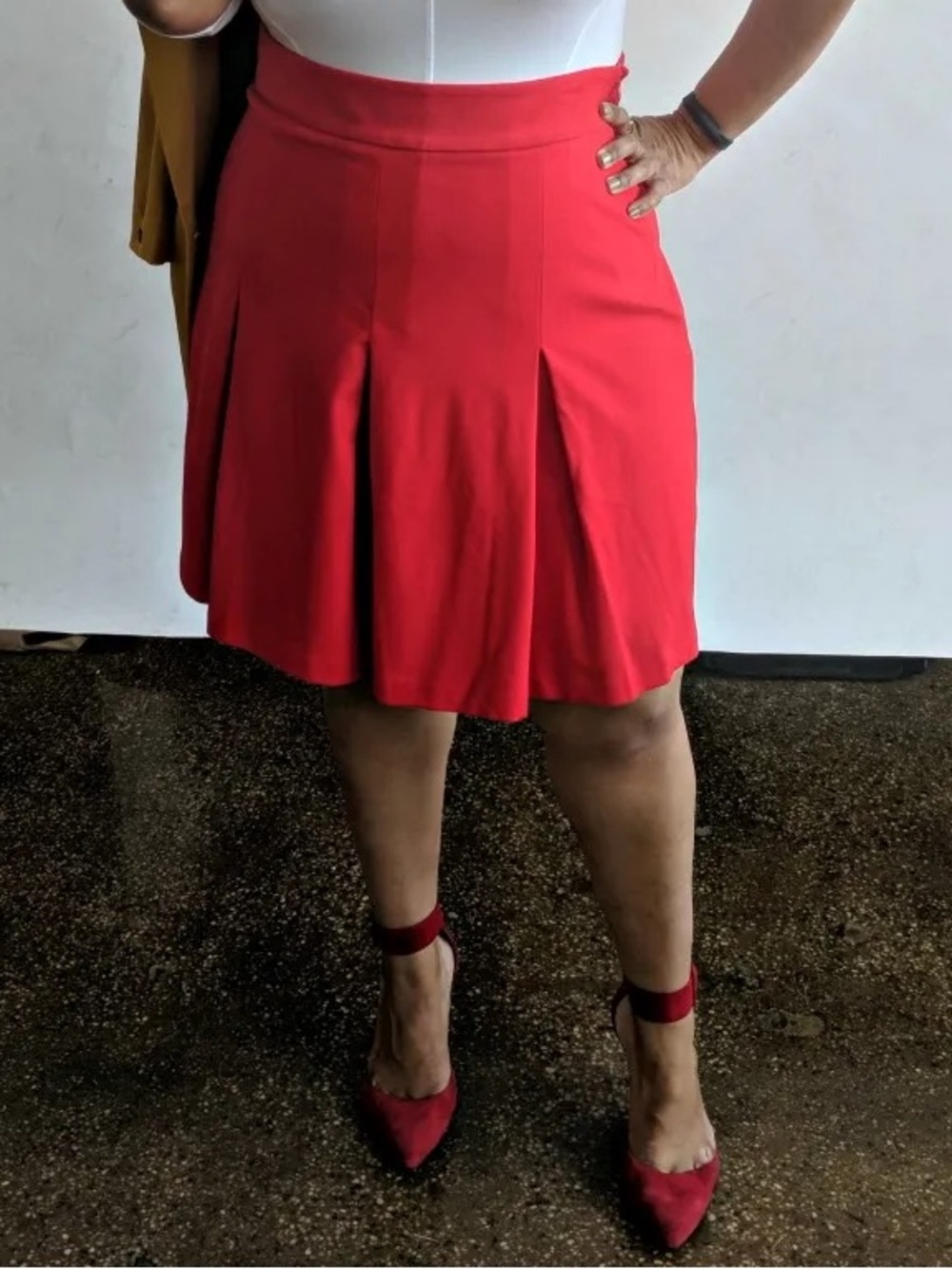 NWT ELOQUII Plus Size Stretchy Pleated Mini Circle Skirt, Red – Size 16